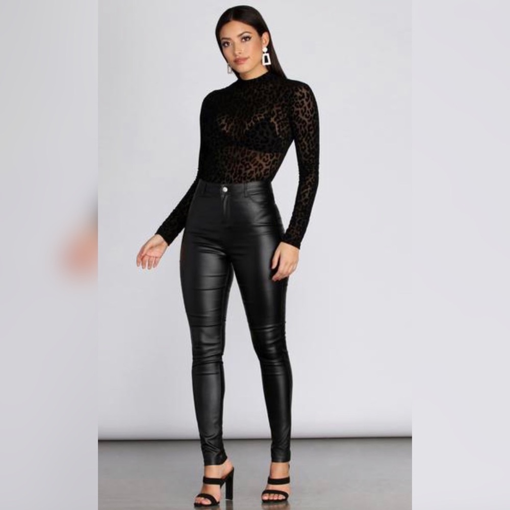 High-Rise Coated Skinny Pants